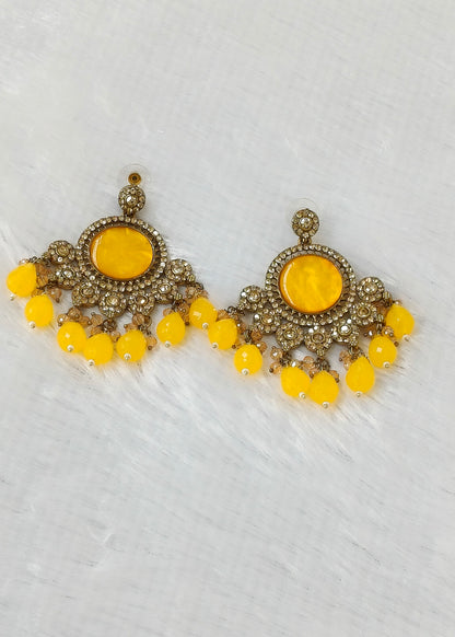 yellow stone studded chandbali